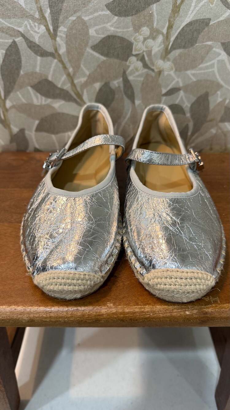 Michael Kors Lynn Metallic Leather Ballet Espadrille Silver
